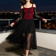 thumbnail image 6 of KICILVS Vampire Costume Women Cold Shoulder Lace up Sheer Long Sleeve Maxi Dress Elegant Gothic Cosplay Halloween Dress, 6 of 8