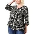 thumbnail image 1 of Women's Plus Size Blouse V Neck 3/4 Ruffle Sleeve PolDots Peplum Top Black 4X, 1 of 7