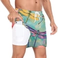 thumbnail image 2 of joogoo Men's Colorful Dragonfly Flowers Swim Trunks with Liner Pocket Beach Shorts Small, 2 of 9
