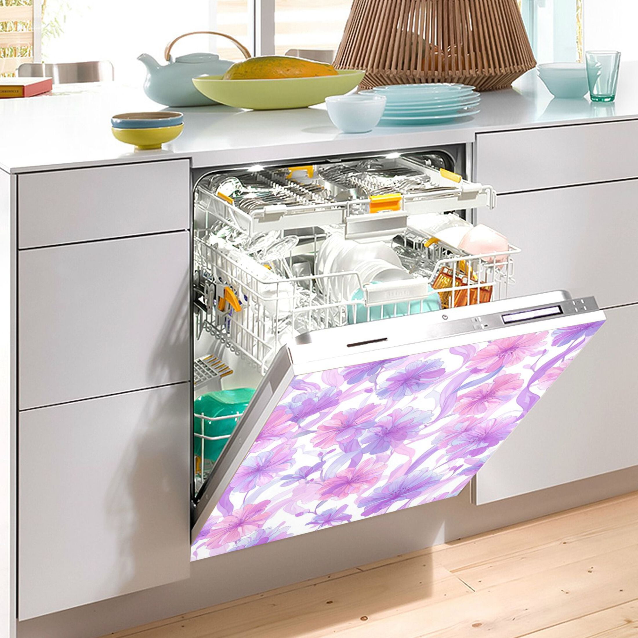 Dishwasher Magnetic Refrigerator Magnet Cover Sticker Home Decorative 23"x26" Light Pink Peach Blossoms