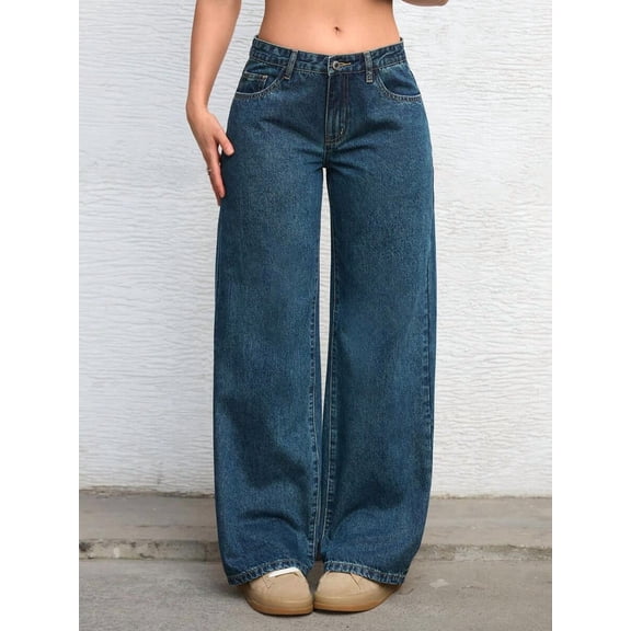 SHEIN ICON Women's Solid Color Casual Warm Denim Jeans