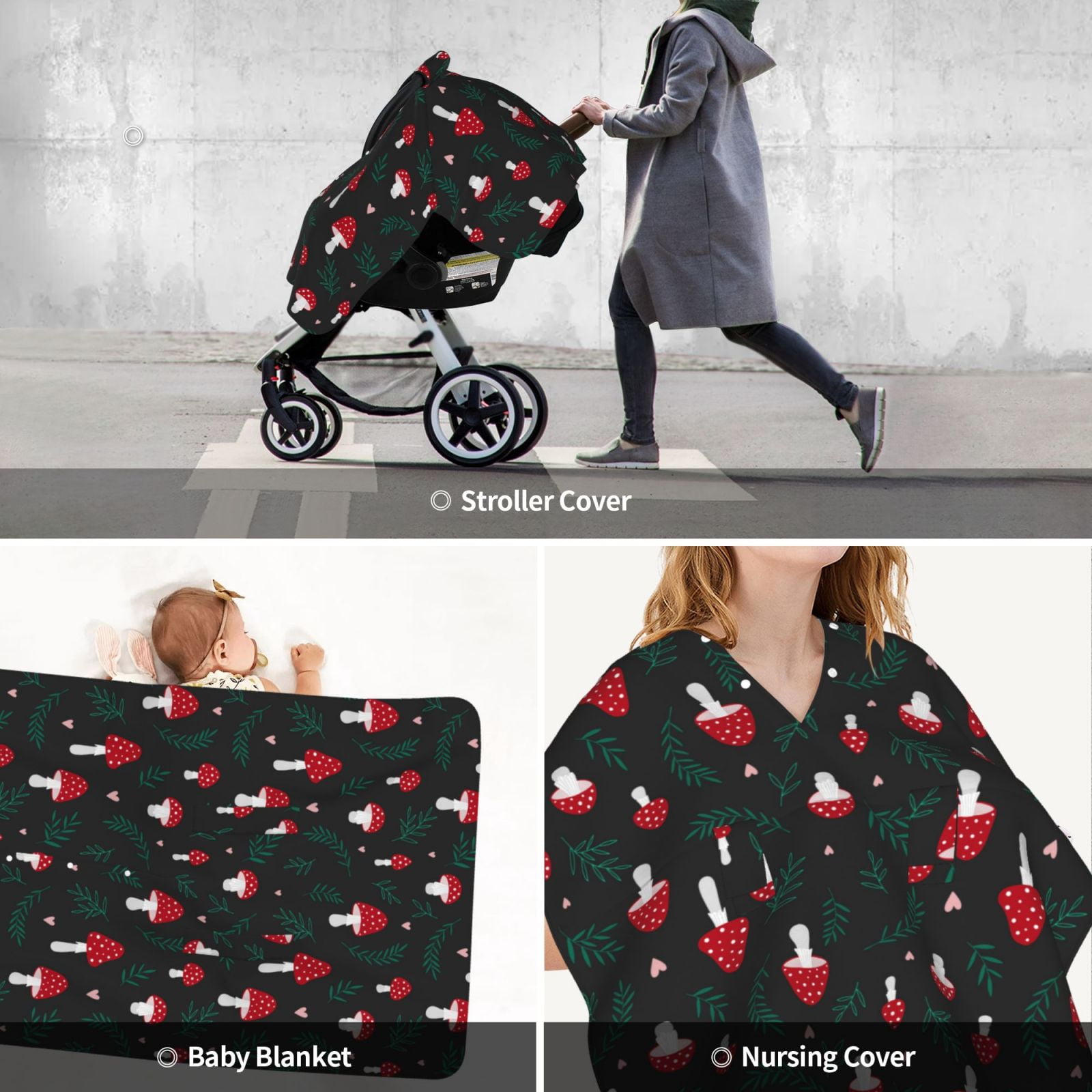 Car Seat Cover Baby - Amanita Mushroom (2) Breathable Infant Car Seat Cover for Baby Carseat, Lightweight Comfort Baby Essentials Must Haves Newborn Stuff for Girl Boy