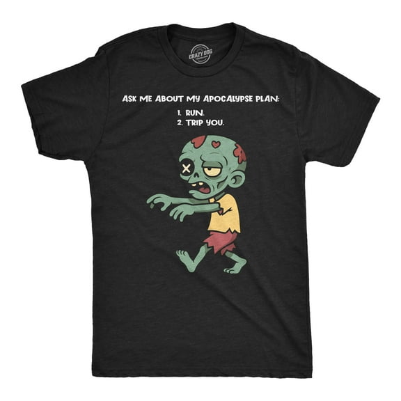 Mens Funny T Shirt Ask Me About My Apocalypse Plan Sarcastic Zombie Graphic Novelty Tee for Men Graphic Tees