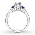 thumbnail image 2 of Classic Art Deco 1.50 Carat 6mm Round Moissanite Diamond And Blue Sapphire Halo Engagement Ring in 10k White Gold, 2 of 3