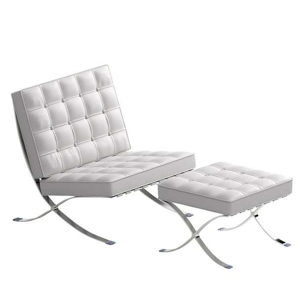 Barcelona Chair Genuine Leather, White Leather Barcelona Stool