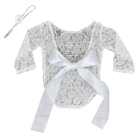 

GWAABD Baby Necessities White Baby Girl Boy Photography Props Lace Bow Romper Bodysuit Clothes