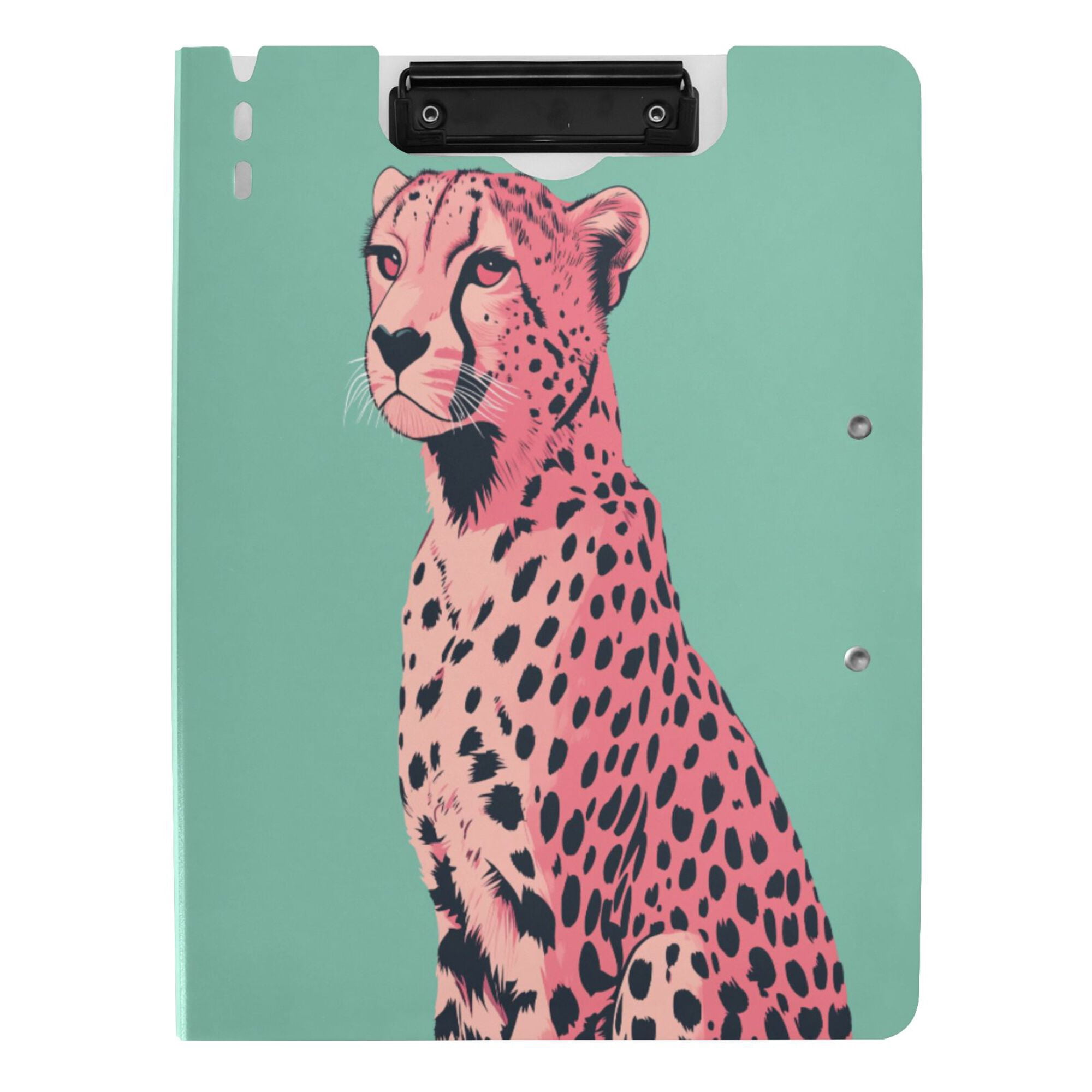 FORMRS A4 Clipboard Folder with Pen Holder Horizontal Foldable School Office Binder, Big Pink Cheetah