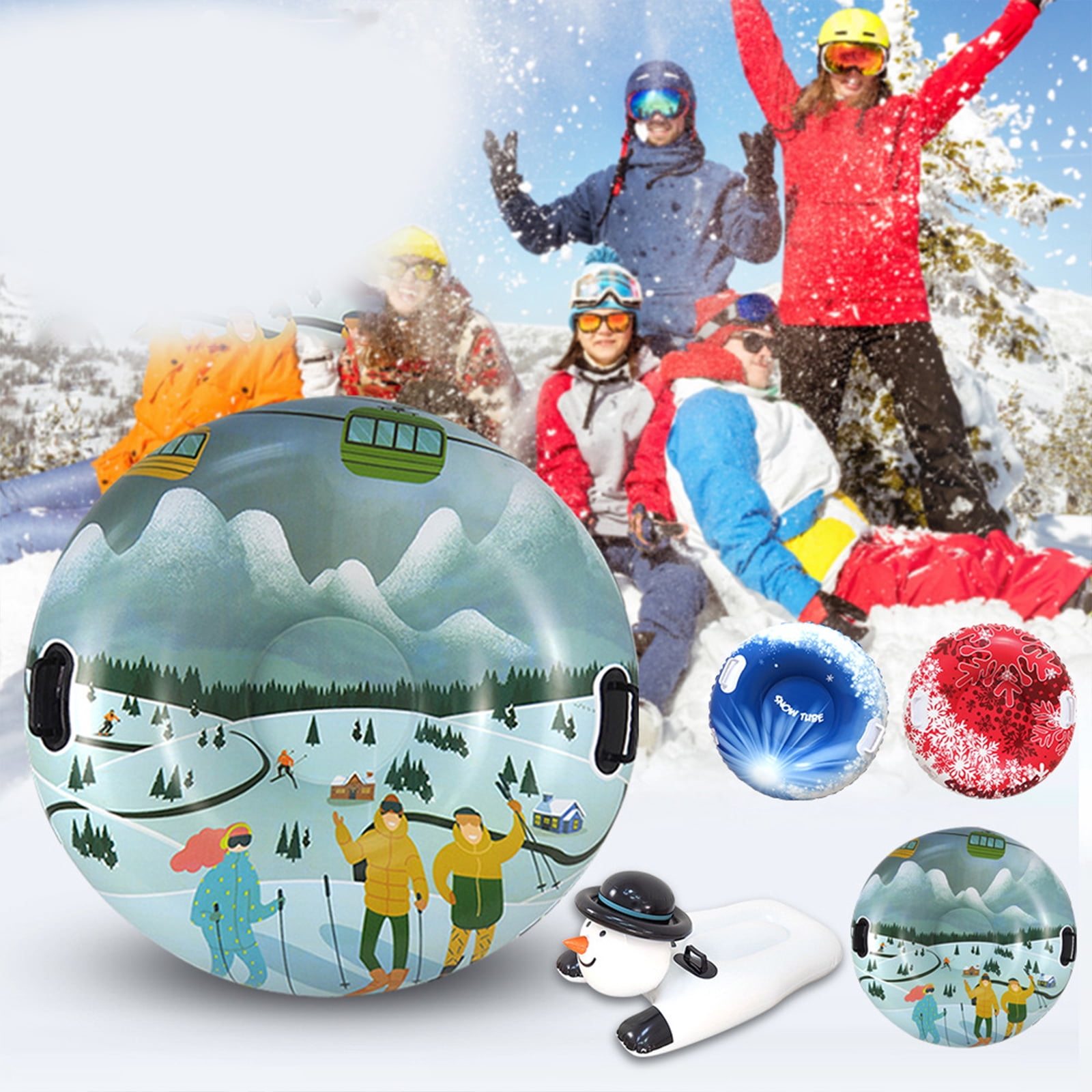 Folding Inflatable Snow Tube Sled with Handles Thicken PVC Snow Tubing Winter Snow Tube Winter Outdoor Sports Toy