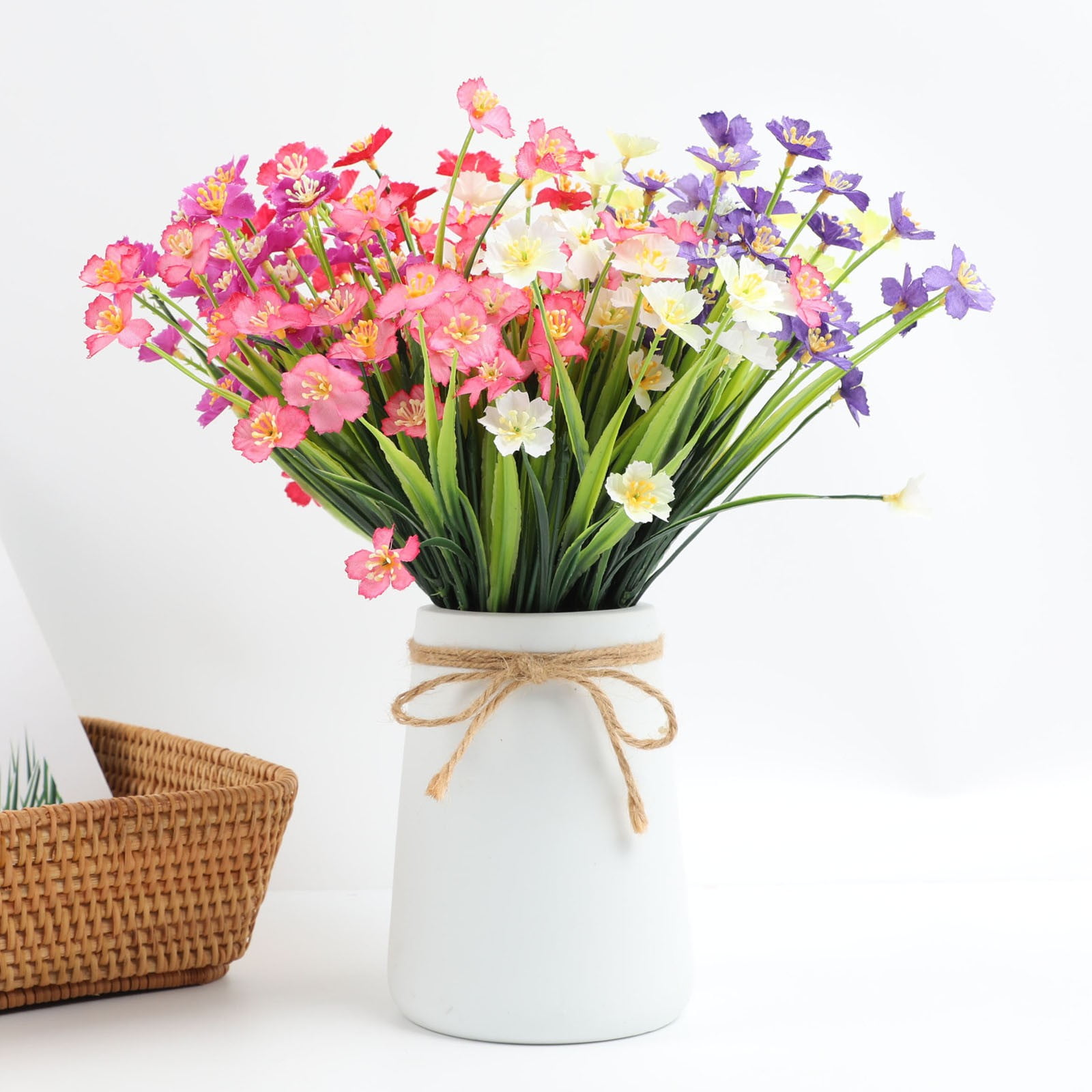 4 Bundles Artificial Flowers for Outdoors - 14" UV Resistant Silk & for Spring/Summer Decor, Garden, Porch, Window Box - Indoor/Outdoor Mixed Floral Arrangements