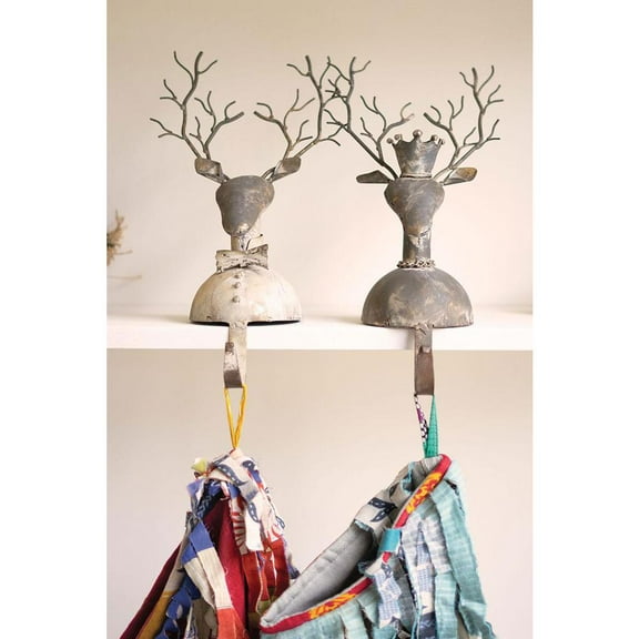 Kalalou Inc Set Of Two Metal Deer Stocking Holders