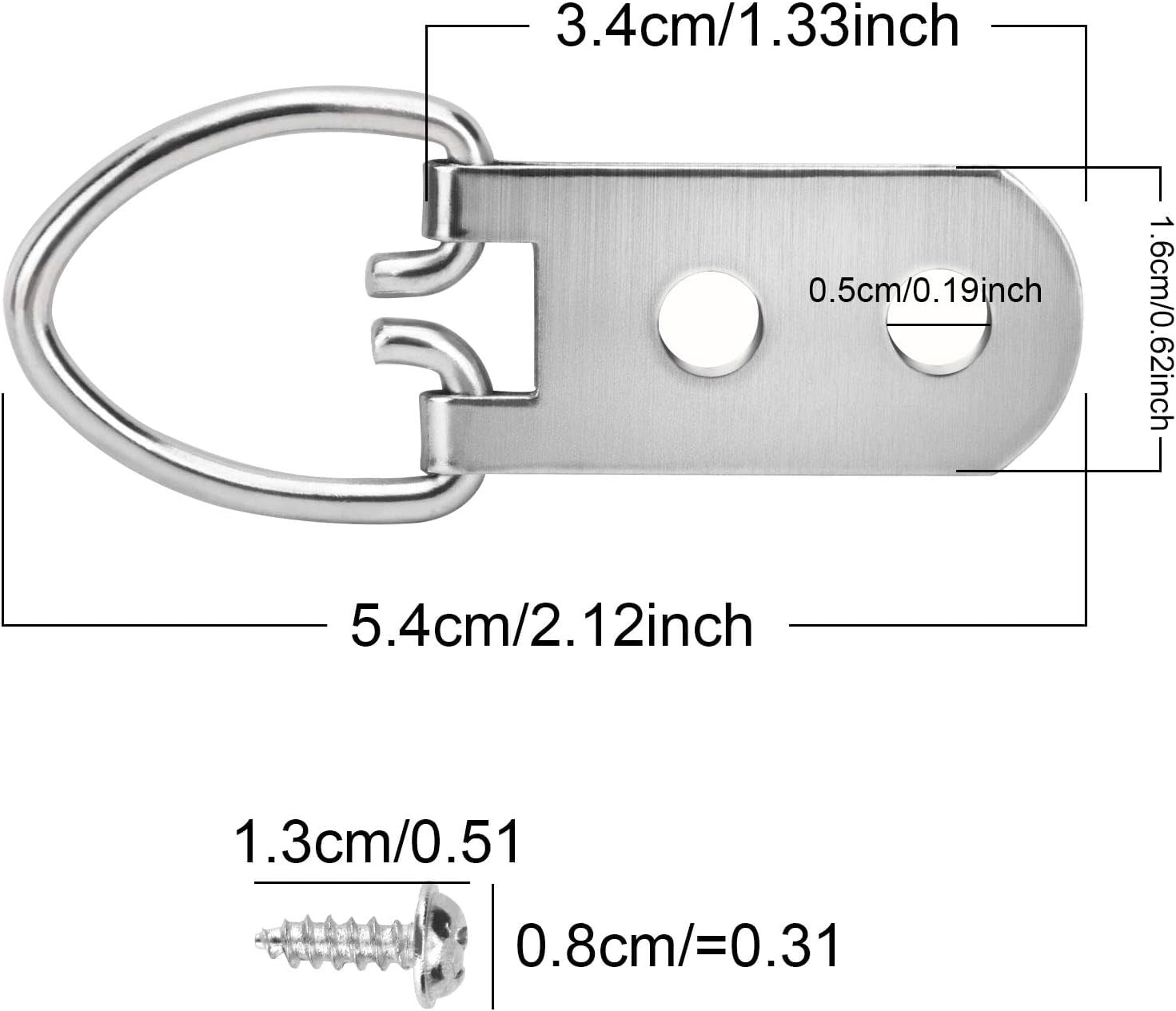 ABPETE Heavy Duty D Ring Picture Hangers with 400 PCS Screws, Double Hole D Hooks for Picture Hanging, Durable D Ring Hangers for Hanging Picture Frames, Mirrors, Picture(200 PCS )