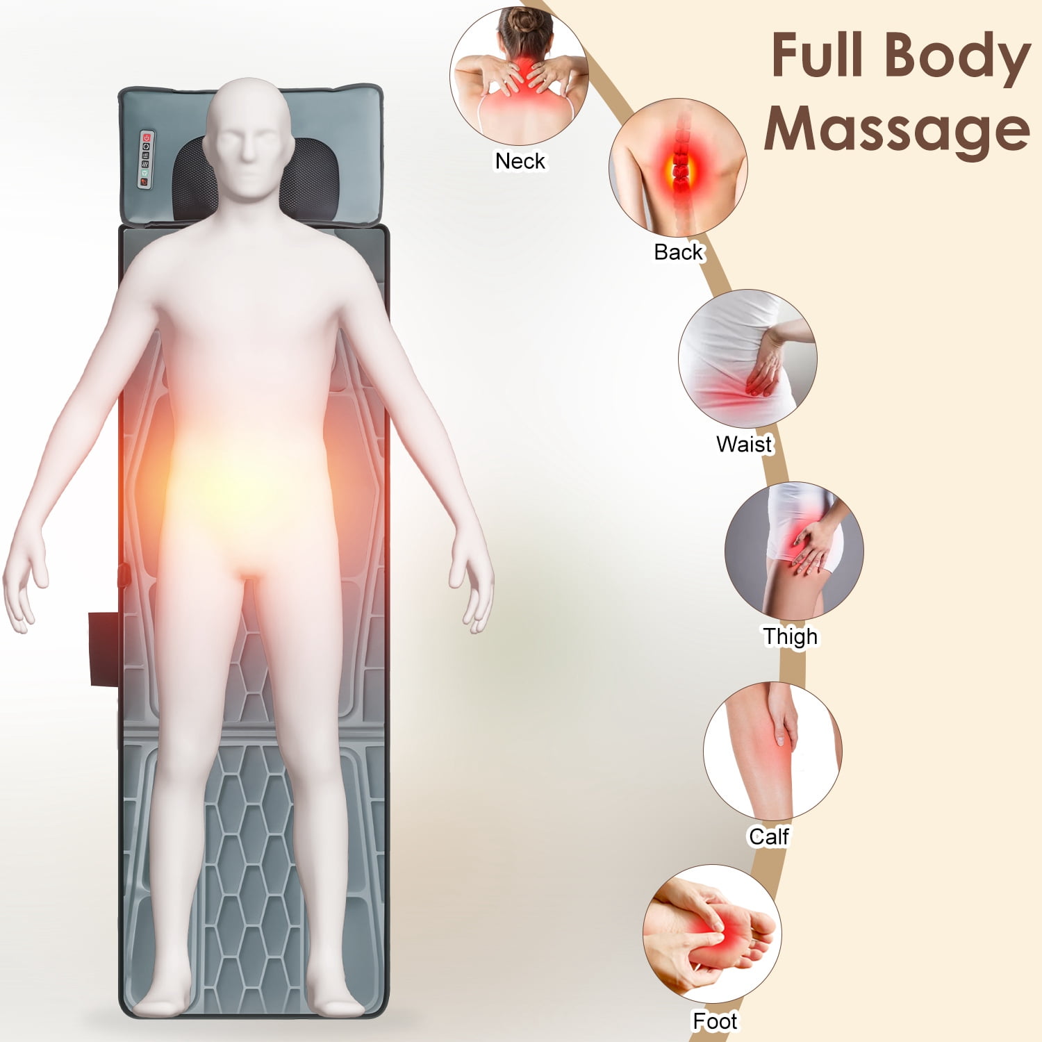 Imountek Flannel Full Body Massage Mat with Heat Timer, Multifunctional Electric Massage Chair Pad with Shiatsu Neck Massager Carry Bag Earplugs Anti-Slip Bottom for Home
