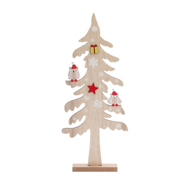 Ramiter Wooden Christmas Tree Owl Ornament Hand Painted Desktop Small Tree Hotel Mall Front Desk Office Desktop Decoration
