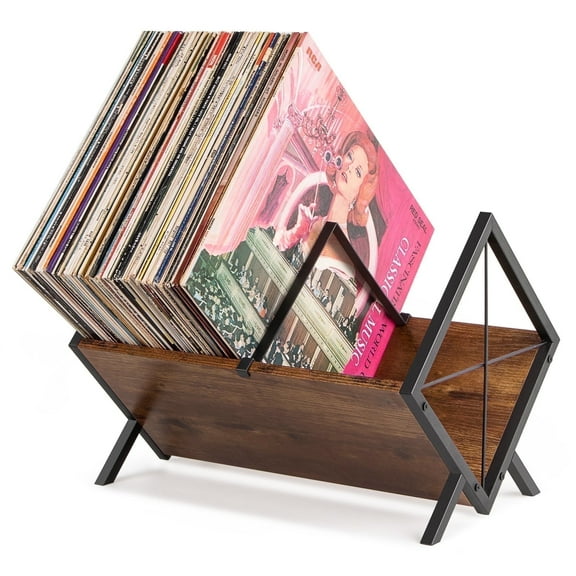 PUERSI Vinyl Record Storage Rack, 1 Tier Vinyl Display Shelf with Adjustable Divider, Organizer for Albums, Magazine, Book, Files