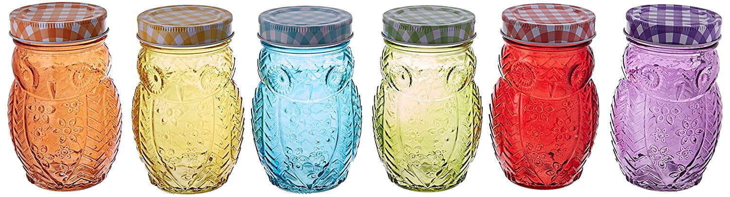 Style Setter 206242-6GB Owl Colors Jars with Lids New F Set of 6 Multicolor 