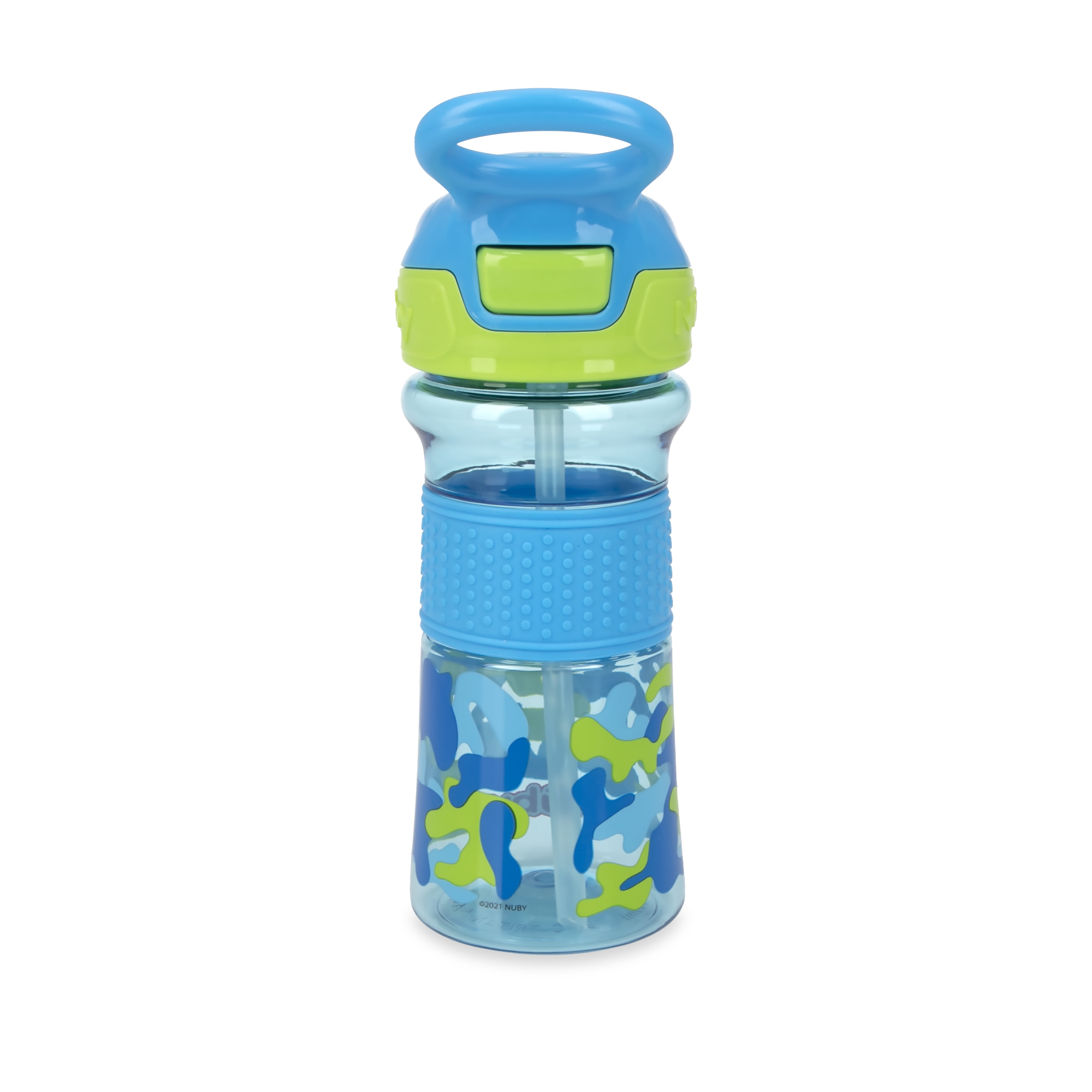 Nuby Printed Kids Pop Up Sipper Water Bottle 3 Pack, 12 oz (Pink, Purple, Aqua)