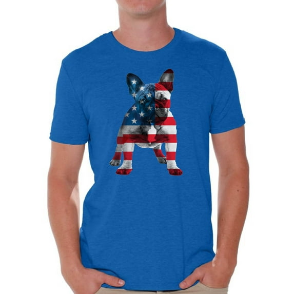 Awkward Styles Men's USA Flag French Bulldog Cute Graphic T-shirt Tops 4th Of July Party Pet Lover