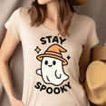 thumbnail image 4 of Stay Spooky Graphic Tee Cute Ghost Witch Hat Cartoon Shirt, Gold, Size M, 4 of 6