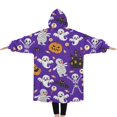 thumbnail image 2 of Oversized Wearable Blanket Hoodie,Cute Halloween Icons Pattern Sherpa Blanket Hoodie with Super Pockets,Super Warm Fuzzy Pullover for Women & Men, 2 of 6