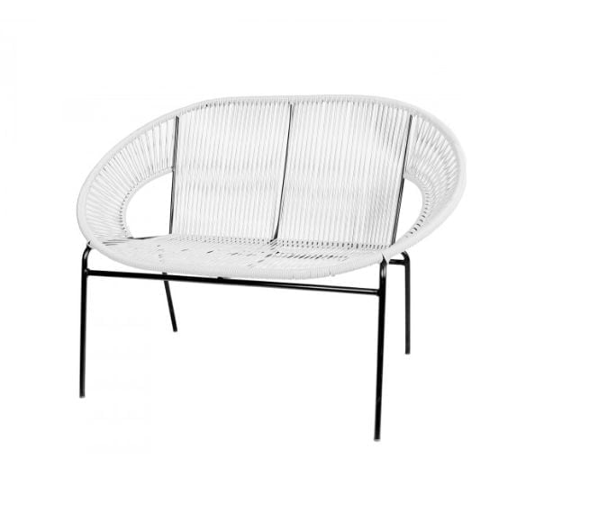 Banc Acapulco en vinyle, cadre noir, banc extérieur, capacité de 2 personnes.