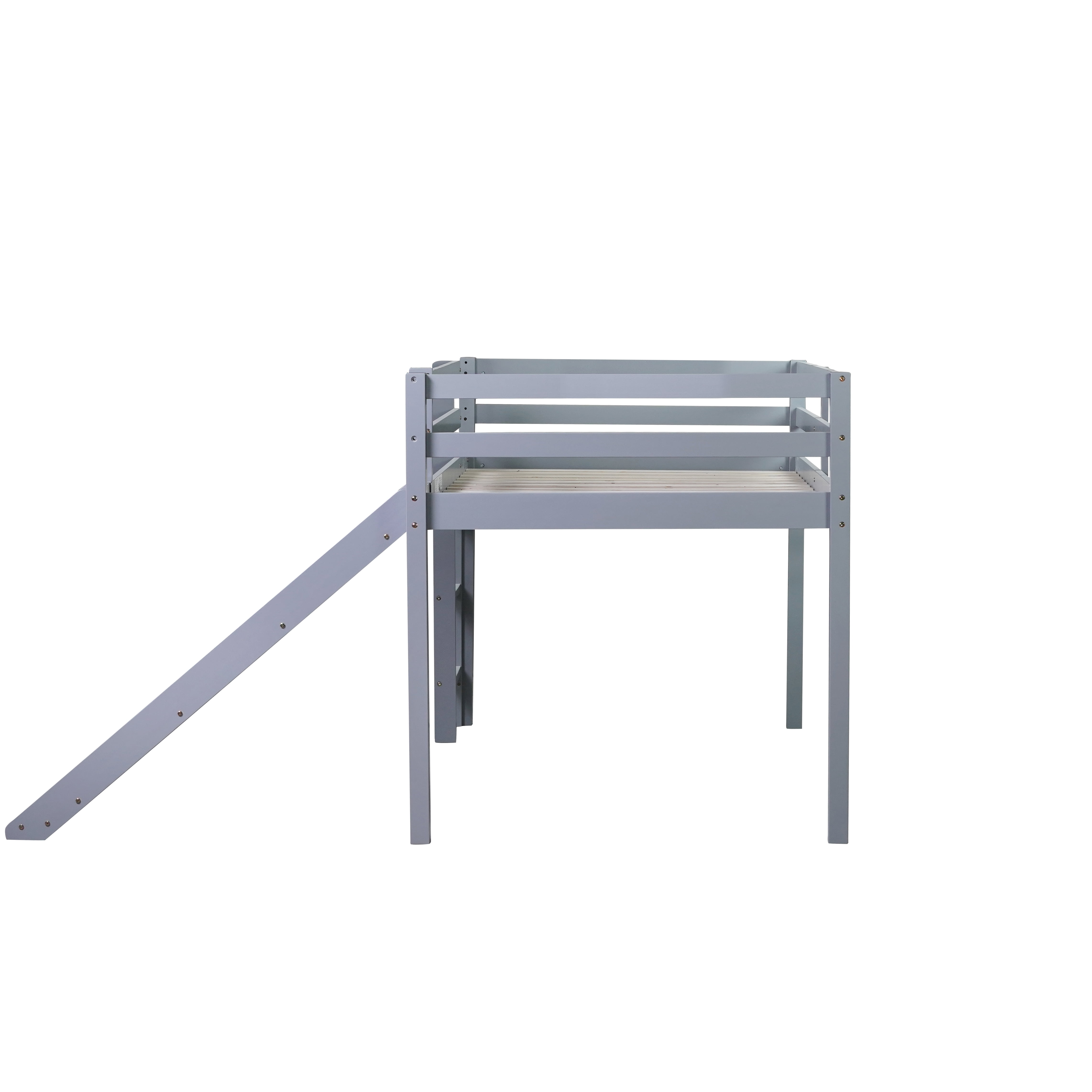 Miniyam Twin Size Kids Loft Bed with Slide, Guardrails, Pale Gray