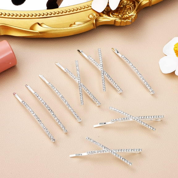 BESTYASH 12Pcs Plated Silver Rhinestone Hairpins Decorative Bobby Pins for Stylish Hair Styling