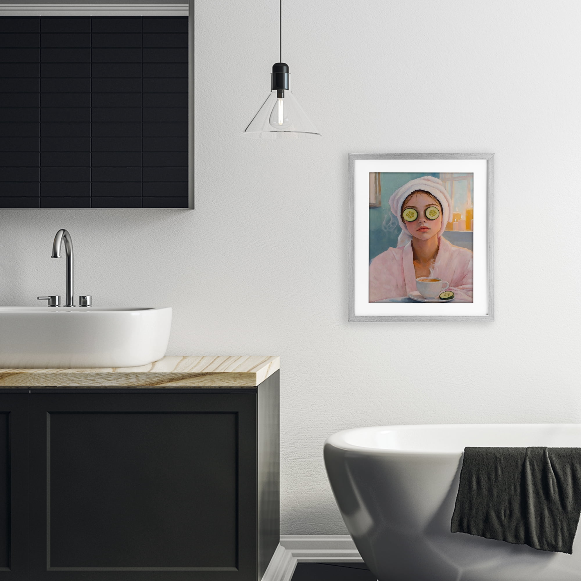 Stupell Industries Spa Day Cucumber Self Care Gray Framed Print Under Glass, design by The Prints Vibe