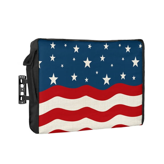 Outdoor Tv Cover 50 To 55 Inch, Independence Day America Flag Cotton Linen Waterproof And Weatherproof Tv Covers Tv Display Protectors For Outside Flat Screen Tv 38x24x4.5In