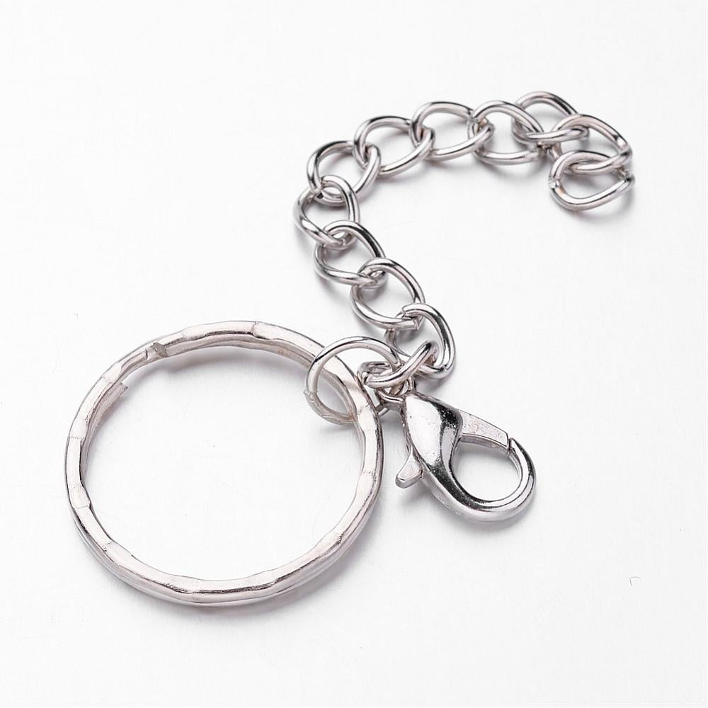 100pcs Iron Split Key Rings with Zinc Alloy Lobster Claw Clasps and Curb Chains 41mm