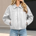 thumbnail image 3 of Iyufng Faux Leather Cropped Jackets for Women Collared Long Sleeve Full Zip Loose Casual Short Outerwear, 3 of 7