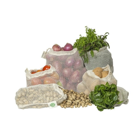 Gots Certified Organic Cotton - Reusable Mesh Produce Bags | Organic GOTS Certified Cotton | Environment Friendly Fruit, Vegetable, Grocery, Bulk Food Storage | Washable Drawstring Bag | 2 Each of Small, Medium, Large & X Large 2 X