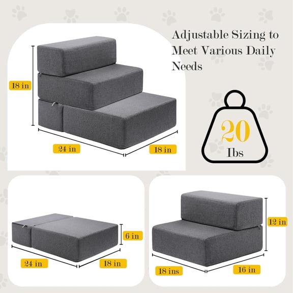 Dog Stairs for Small Dogs 18 Inch High 3-Step Pet Steps with Washable Cover Non-Slip Indoor Pet Stairs for Bed and Couch