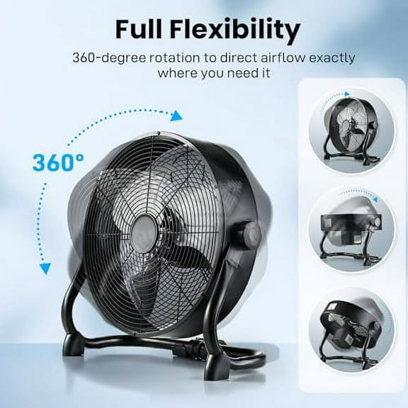 Air Choice 12" Battery Powered Fan, Portable Rechargeable Cordless Fan, 360° Tilt, 20H Run Time, 9 Wind Speed, High Velocity Heavy Duty Metal Floor Fan for Camping Hurricane Home W