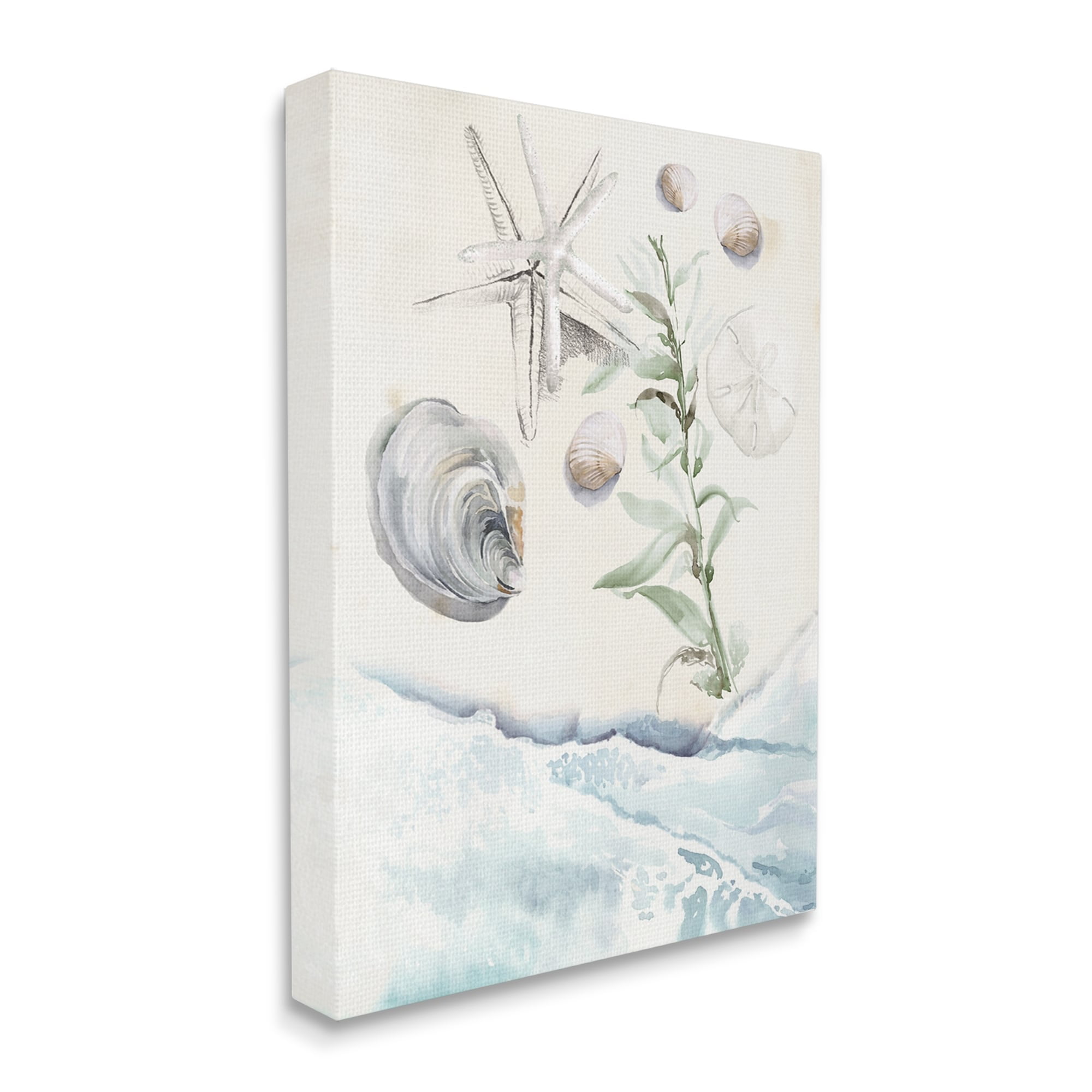 Stupell Starfish & Shells Lapping Beach Shore Landscape Painting Gallery Wrapped Canvas Print Wall Art