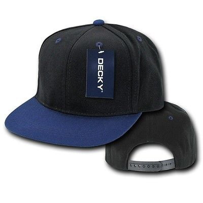 Baseball Peg - Black & Navy Blue Plain Solid Flat Bill Snapback Vintage Baseball Ball Cap Hat