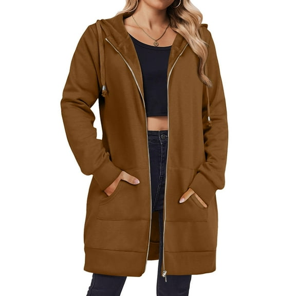 Women's Fashionable Zippered Long-Sleeved Loose-Fit Jacket for Fall and Winter, Casual Outerwear, Winter Clothes for Women,Coffee,L