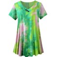 thumbnail image 6 of USSUMA Womens Blouses Tops Dressy Tie-Dye Gradient Tops for Women Casual Summer V Neck Plus Size Tunic Women's Short Sleeve Plus Size Pleated Flowy T-Shirts Trendy, 6 of 8