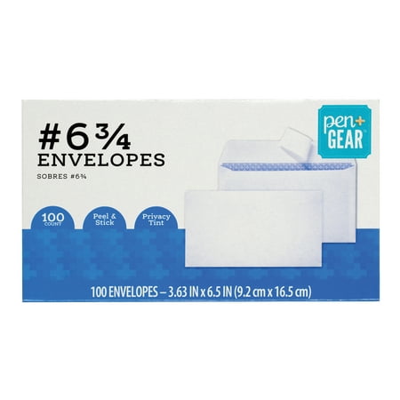 PEN+GEAR Security Envelopes, 20 lb. White, #6-3/4 (3-5/8 x 6-1/2 in.), Peel & Stick, 100 per box