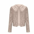 thumbnail image 3 of Vestes pour Femmes, Veste Décontractée Unie à Paillettes Ouverte devant, Courte, Col Rond, Manches Longues, Blazer pour Femmes, 3 of 6