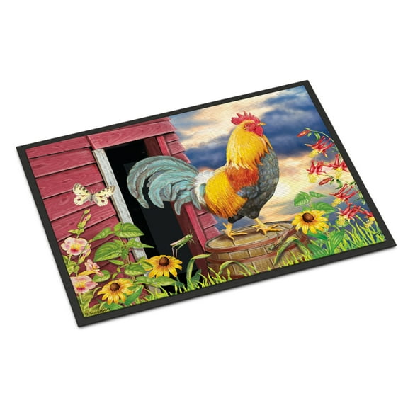Carolines Treasures PRS4061JMAT Rooster Barnyard Morning Door Mat Indoor Rug or Outdoor Welcome Mat 24x36 Doormat  36"L
