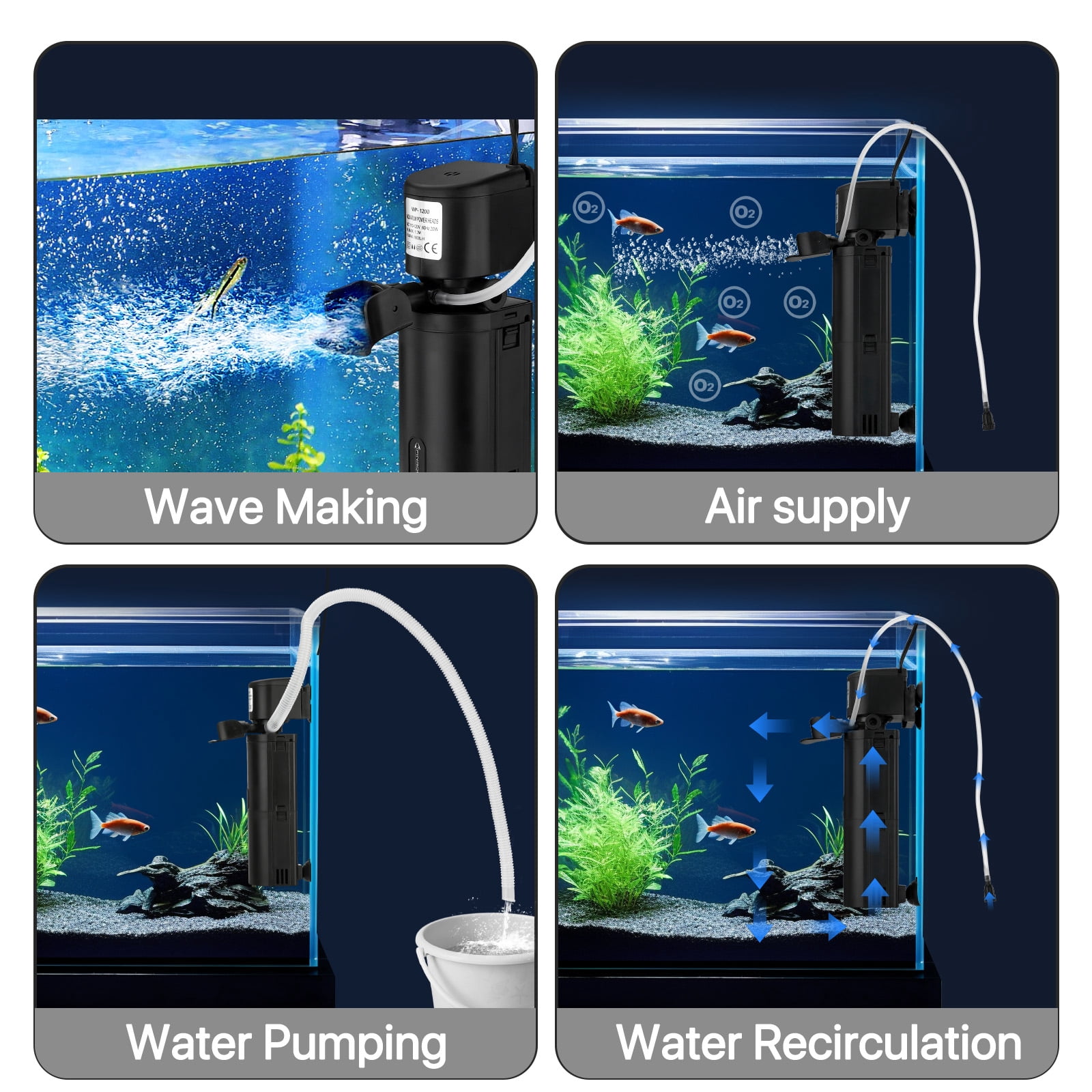 FINAQUA Submersible Aquarium Filter – Powerful Internal for 20-75Gallon Tanks | Ideal for Large Fish, Turtles & Koi Ponds | All-in-One Aeration, Deodorization