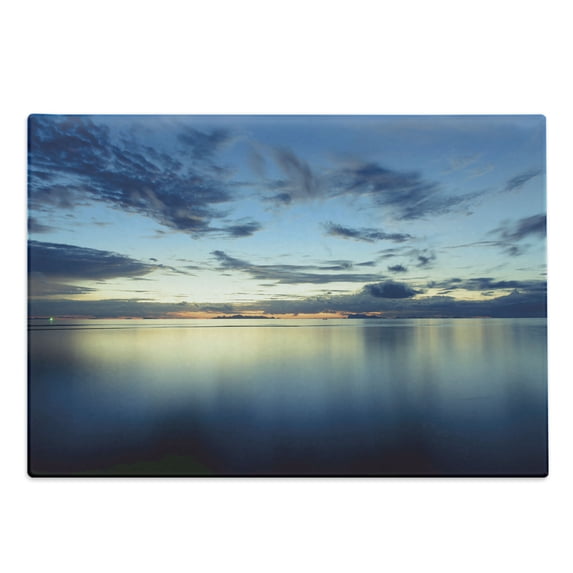 Blue Cutting Board, Photo of Dramatic Dusk Sunset Scenery over Calm Peaceful Tropic Azure Water Lagoon Ocean, Decorative Tempered Glass Cutting and Serving Board, Large Size, Blue, by Ambesonne