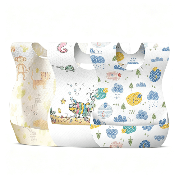 TELOLY 30/60Pcs Baby Disposable Bibs-Individually Packaged,Soft, Leak Proof and Convenient, Disposable Bibs for Toddlers Baby Bibs for Eating