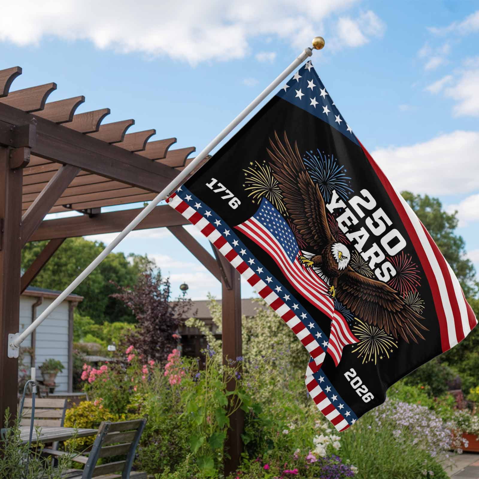 4th of July Flags for Outside 3x5 ft Years Outdoor Flags Double Sided Grommets House Banner Patriotic USA Flag Eagle Fireworks Patio Yard Flag for Outdoor Party Porch Independence Day Decor