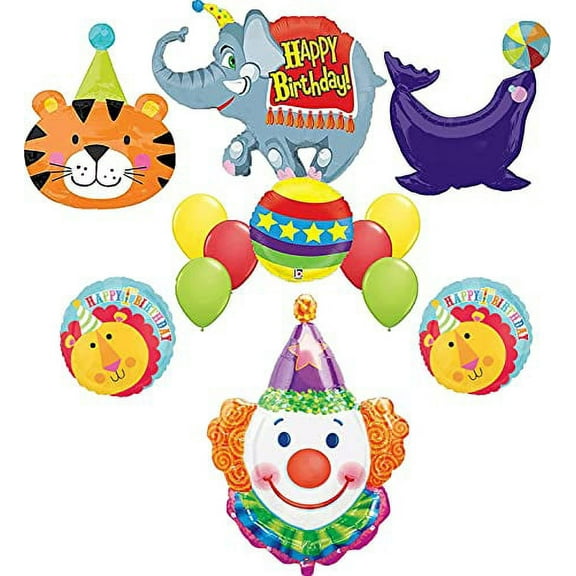 Circus 1st Birthday Theme Party Supplies Balloon Bouquet Decorations with Elephant Seal Tiger and Clown