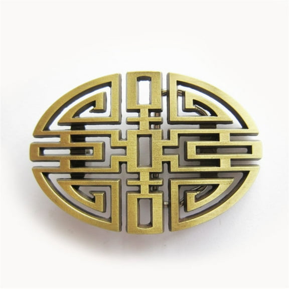 Cut Out Vintage Bronze Plated Lucky Knot Oval Belt Buckle