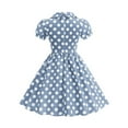 thumbnail image 3 of Lumtrix Girls Short Sleeve 50s Lapel Vintage Swing Dress Polka Dot Dress Casual A-Line Party Dress for 3-14 Years Dark Blue 150, 3 of 6