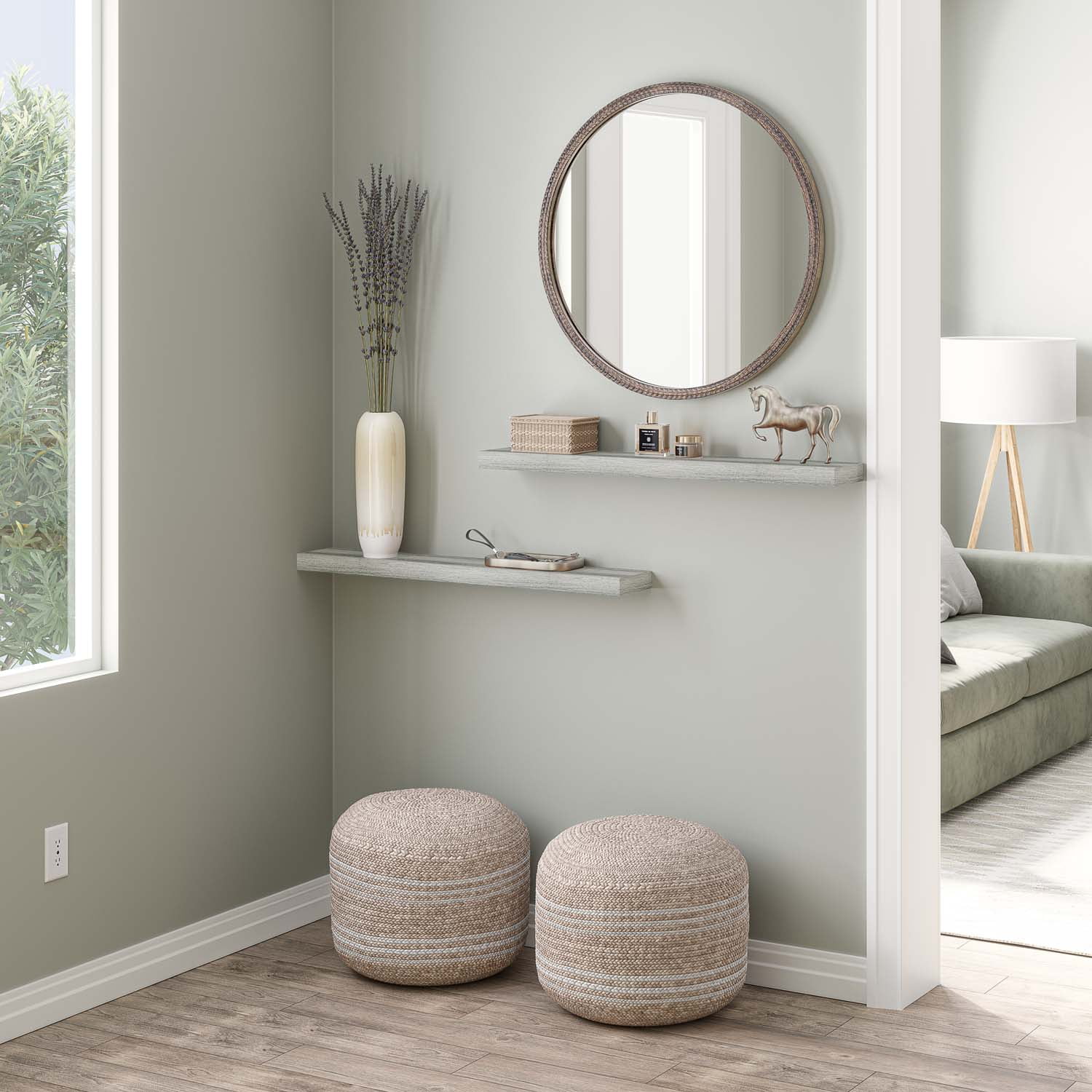 Ballucci 36" Floating Shelves, 2-Pack Wood Wall Shelf Set with Invisible Brackets, 6" Deep, Gray Oak