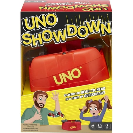 UNO Showdown Card Game for Game Night with Electronic Card Launcher Featuring Lights & Sounds
