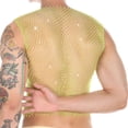 thumbnail image 5 of Siilsaa Rhinestone Mens Tank Tops Sheer Mesh See Through Fishnet Sparkly Rave Outfit Festival Crop Men Shirt Sexy Club Party Green,S, 5 of 5